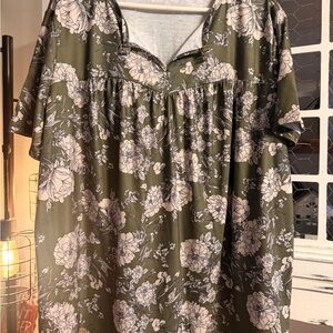 Elegant Floral Olive Blouse